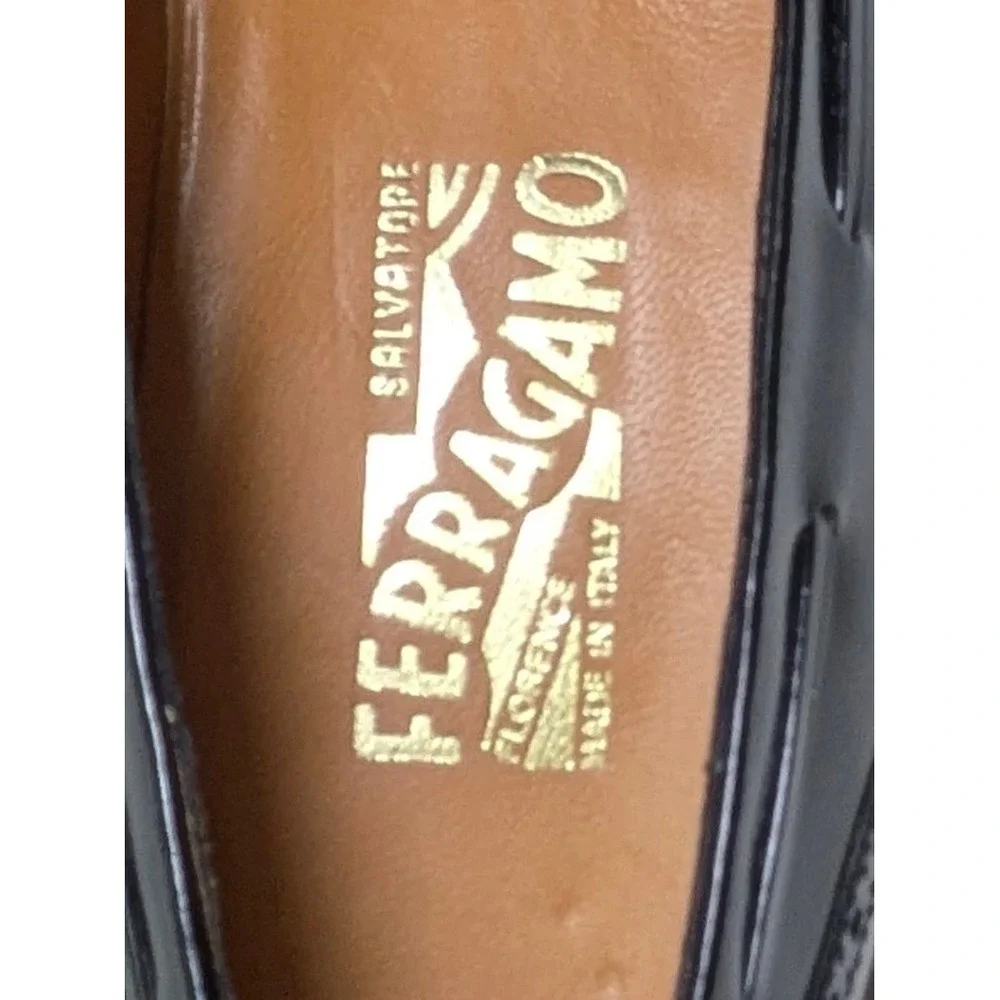 Salvatore Ferragamo Black Patent Tassel Kiltie Loafers Mens 9.5 D Italy NWOB